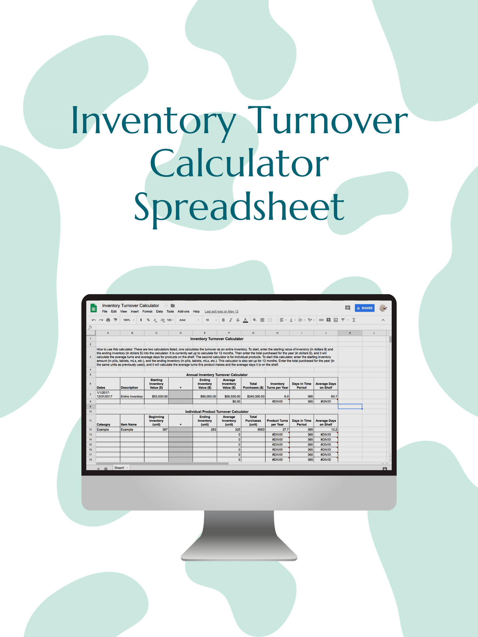 Inventory Turnover Calculator Spreadsheet