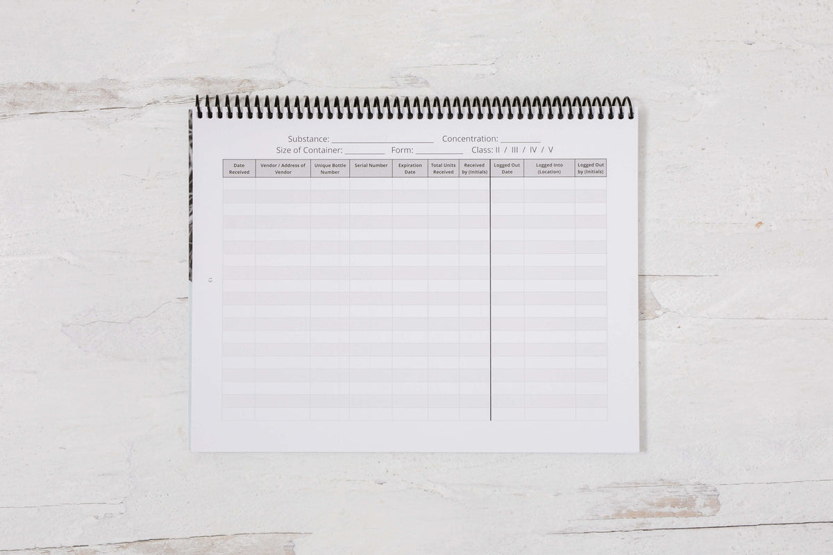 Container Log Controlled Substance Log Book - Class III-V – Veterinary Care Logistics